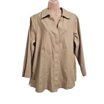 Camisa Blusa Foxcroft Heritage Sin Hierro Top Mujer Talla 18W Algodón Caqui Foto 1 de 4