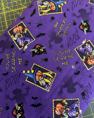 RETRO VINTAGE SPOOKY CUTE HALLOWEEN MARY ENGELBREIT YOU'RE SCARING ME FABRIC HY - Image 1 of 3