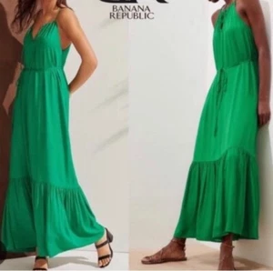 Banana Republic Size 12 Petite Kelly Green Relaxed Vacation Cruise Maxi Dress - Picture 1 of 7