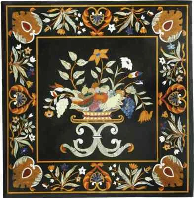 20" black Marble center Table Top Pietra Dura room home decor antique inlay arts - Image 1 of 4