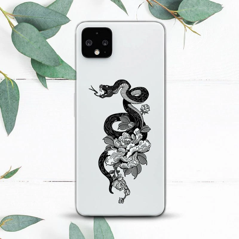 Black And White Snake In Flowers Case For Google Pixel 2 3 3a 4 4a 5 6 7 8 XL - Image 1 of 1