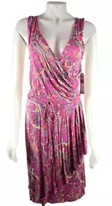 NWT - Ralph Lauren Pink Paisley Floral Faux Knit Stretch Wrap Tank Dress Medium - Picture 1 of 4