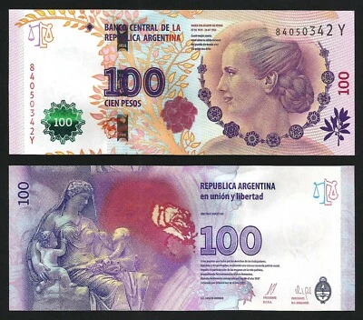 Argentina 100 Pesos Nd 2012 (2015), UNC, Comm, EVA PERON, P-358b, Suffix Y - Image 1 of 3
