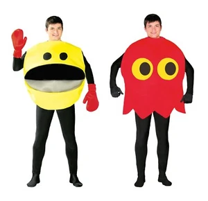 Adult Yellow Ghost 80s 90s Video Game Arcade Fancy Dress Costume Glutton Arcade - Picture 1 of 4