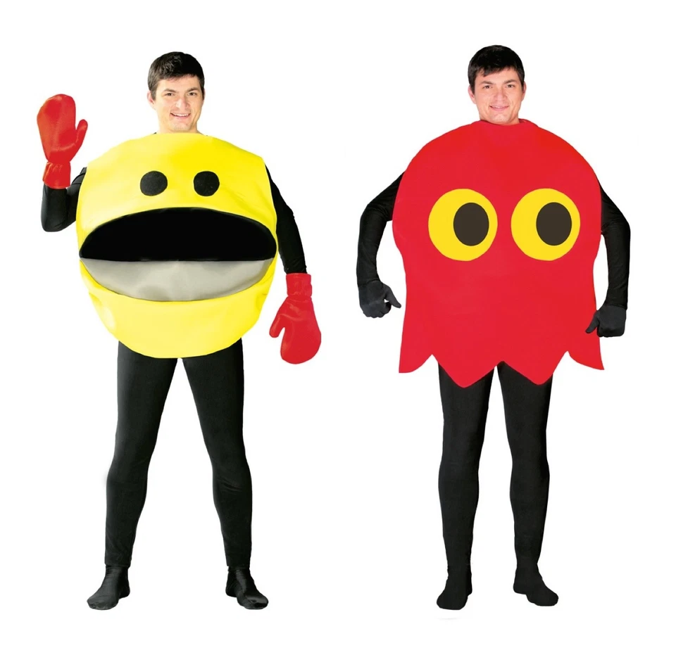 THE RUBBER PLANTATION TM Adult Yellow Ghost 80s 90s Video Game Arcade Fancy Dress Costume Glutton Arcade