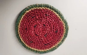 Vintage Watermelon Rattan Woven Wicker Straw Trivet - Picture 1 of 8