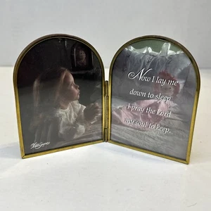 Vintage Lisa Jane Brass Folding Picture Lay Me Down Sleep Lord Soul Keep 3.75” - Picture 1 of 8