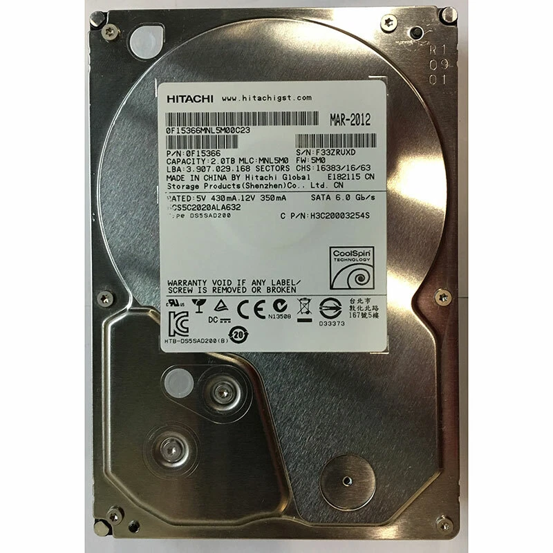 0F15366 - Hitachi 2TB 5900 RPM SATA 3.5" HDD - Image 1 of 1