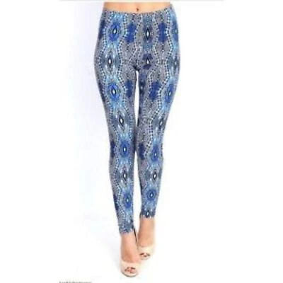 Reg One Size Womens Print Leggings One Size Blue White Abstract Foto 1 de 4