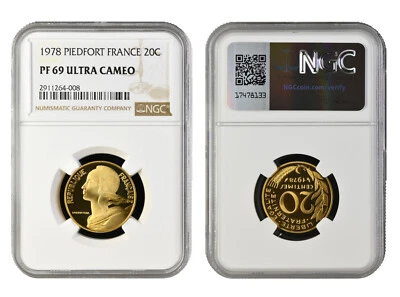 FRANCE 20 Centimes 1978 Piefort NGC PF69 UC Mtg.148 Top Pop!  - Image 1 of 3