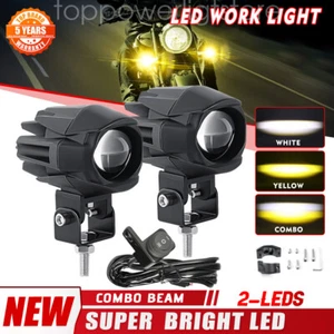 2X Motorcycle LED Work Light Pods Auxiliary Driving Fog Amber/White Headlight 3" - Picture 1 of 19