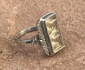 Art Déco 835 Silberring gelbe Farbsteine RG 53 (S 6981) - Bild 1 von 4