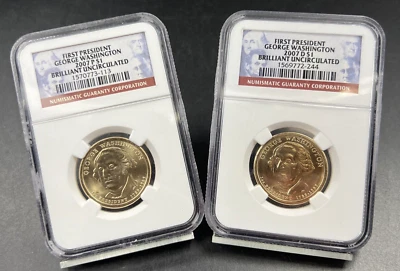 2007 P & D $1 George Washington Presidential Dollar Two Coin Set NGC BU Certifie - Image 1 of 4