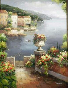 36x48 Mediterranean Tuscan Water Original Canvas Oil Painting New Wall Art Work - Picture 1 of 11