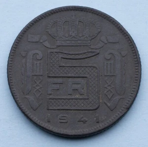 1941 Belgium 5 Francs KM# 129.1 - German Occupation WWII - Picture 1 of 2