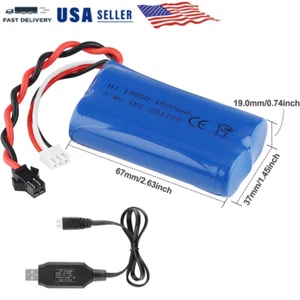 7.4V 1500mAh Rechargeable Li-ion Battery 15C SM Plug+USB Charger for RC Car Boat - Picture 1 of 10