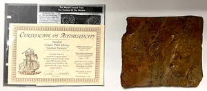1750 Sweden 2 Daler Silvermynt Copper Plate Money, Nicobar Shipwreck, KM-PM71 - Picture 1 of 2