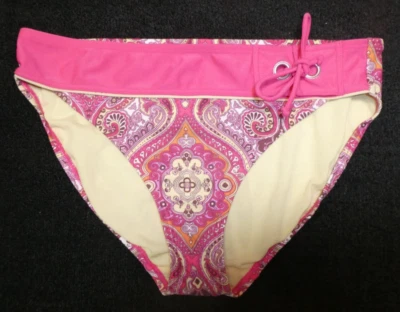 Athleta women's brown/pink/yellow/orange print stretch bikini bottom Sz M - Image 1 of 3