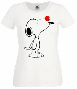 Ladies Snoopy the Dog Red Nose Comic Relief White T Shirt - Picture 1 of 2