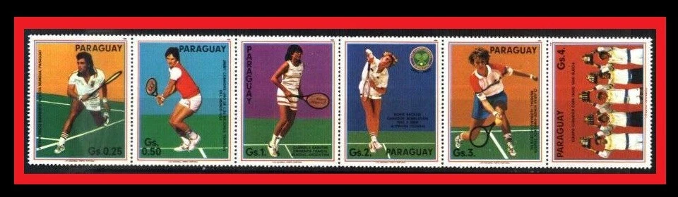 073.ПАРАГВАЙ 1986 ПОЛОСКА/6 МАРКА СПОРТ, ТЕННИС. Как новые без наклеек и следов - Изображение 1 из 1