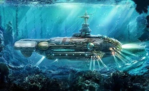 Gifts For Him Home Decor Nautilus Submarine Painting Picture Printed On Canvas - Picture 1 of 2
