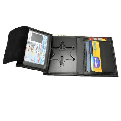 Illinois Sheriff 6 Point Star Badge Wallet Top Banner Rocker Leather Bifold B259 - Image 1 of 4