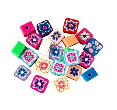 100 cuentas artesanales planas cuadradas de almohada de 8 mm de arcilla polimérica Fimo colores surtidos Foto 1 de 4