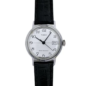 Timex Sprite 1974 Vintage Unisex Wrist Watch White Crosshair Dial Date 30mm - Picture 1 of 10