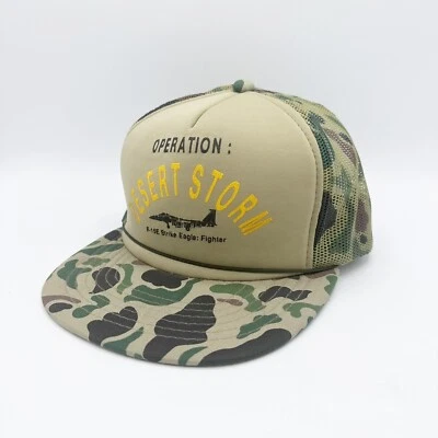 De Colección Operación Tormenta del Desierto F-15E Jet Camo Malla Snapback Camionero Gorra Años 90 Usada en Excelente Condición Foto 1 de 4