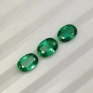 2.48 CT - Natural 3 Zambian Emerald Oval Set Good Luster Green Gem - 3665 - Picture 1 of 2