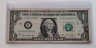 US One Dollar, 2013, $1 Trinary, Lower Serial Number, Federal Reserve Note  - Image 1 of 2