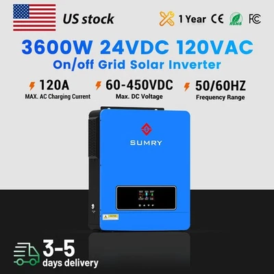 Inversor Solar Híbrido 3.6kw 120v 24v Doble Salida con MPPT 120A 60-450v 50/60hz Foto 1 de 4