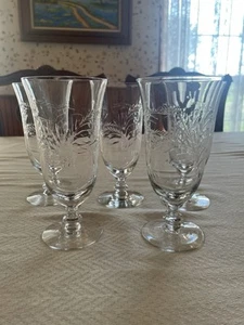 Set of 4 Vintage Crystal Etched Floral Wine Water Glass Stemmed Goblets 6 1/4” - Picture 1 of 5