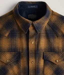 NWT Pendleton GOLD/NAVY Plaid Western CANYON Snap Shirt 100% Virgin Wool Men XXL - Picture 1 of 5