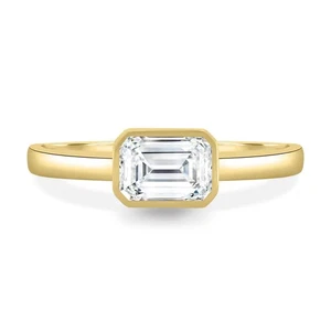 2 ct D VVS1,White Emerald Moissanite Diamond Engagement Yellow Gold Silver Ring - Picture 1 of 7
