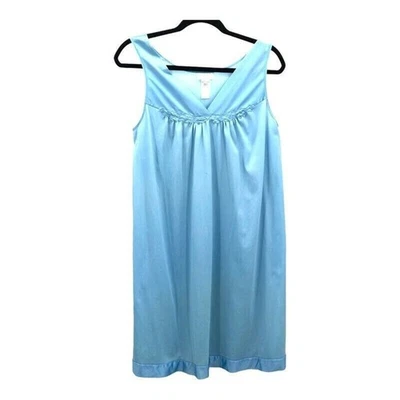 Camisón Vanity Fair para mujer pequeño azul con apliques florales cuello en V sin mangas Foto 1 de 4