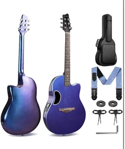 CAHAYA Carbon Fiber Electro-Acoustic Guitar,Kit Bag&Strap, Pearl Blue-Purple - Picture 1 of 8