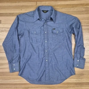 Camisa a Presión Lee Pearl Vintage Para Hombre Grande Azul Cuadros Algodón Vaquero Occidental Años 70 EE. UU. - Imagen 1 de 7