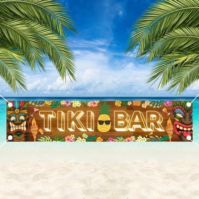 Banner Hawaiano Luau Fiesta Decoración Tiki Bar Fiesta Hawaiana Banner Tropical Foto 1 de 2