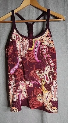 Camiseta sin mangas Athleta talla XL estampado cachemir espalda cruzada rosa púrpura naranja pecho 36" Foto 1 de 4