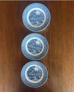 Set of 3 Vintage Currier and Ives The Harvest Blue Bread & Butter Plates 6⅜" - Picture 1 of 1
