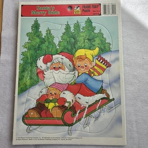 VTG 1993 Golden Books Santas Merry Ride Frame Tray Puzzle Christmas Retro 12 pc - Picture 1 of 2