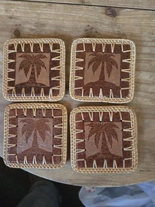 4er Set Terrakotta Fliesen Untersetzer/Untersetzer Korb gebunden Palmen Jamaika Souvenir - Bild 1 von 6