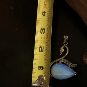 Vintage 925 Sterling Opalite Swan Pendant - Picture 1 of 5
