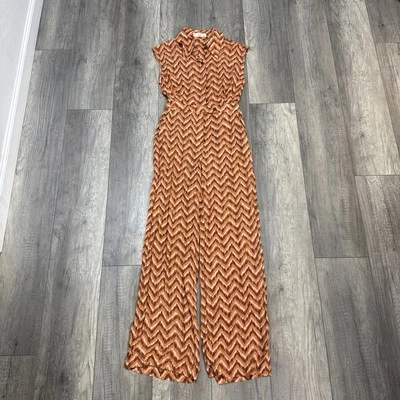 Macacão feminino Mango MNG laranja Chevron com cinto e bolsos laterais tamanho XS - Imagem 1 de 4