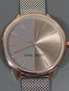 Nine West Two Tone Dial Round Gold Tone Case Mesh Stainless Steel Band Watch - Picture 1 of 8