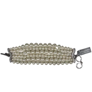 Cezanne 10" x 2" 6-Strang Kunstperlen Strass Silber Armband empfindliche Haut - Bild 1 von 9