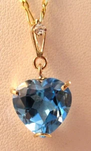 6.50CT NATURAL HEART BLUE TOPAZ DIAMOND PENDANT 14K GOLD CUSTOM HAND MADE - Picture 1 of 8