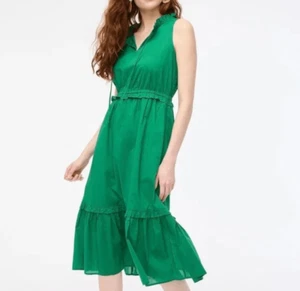 Vestido midi con volantes verde popelina algodón J.crew nuevo con etiquetas talla 4p - Imagen 1 de 11