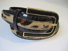 SANDY DUFTLER Animal Fur Patent Leather Belt Gold Tone Leather Buckle Size S